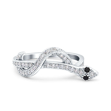 Half Eternity Snake Ring Band Simulated Cubic Zirconia 925 Sterling Silver (9mm)